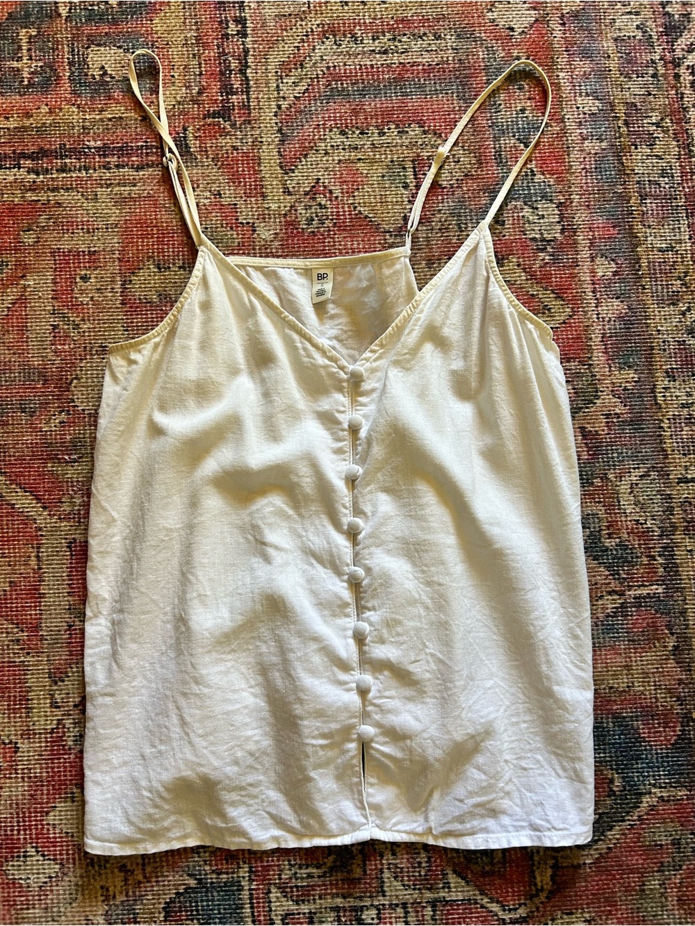 BP White Button-Front Spaghetti Strap Tank Top